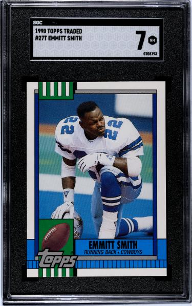 Emmitt Smith 1990 Topps Traded Rookie Card (RC) #27T- SGC Graded 7 NM (Dallas Cowboys/HOF)-Powers Sports Memorabilia