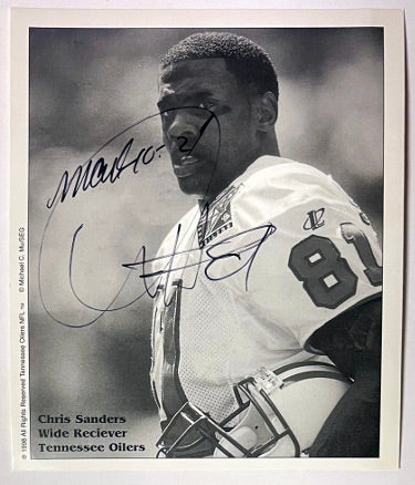 Chris Sanders Autographed Tennessee Oilers/Titans 5x6 B&W NFL photo- COA-Powers Sports Memorabilia