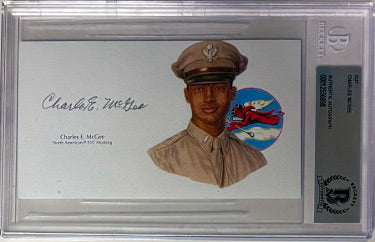 Charles E. McGee Autographed 3?ǥx5.5?ǥ cut signature w/ Image?Çô BAS/Beckett Encapsulated (Tuskegee Airman Pilot/Red Tails/WWII/Korea) - CTBL_040905-Powers Sports Memorabilia