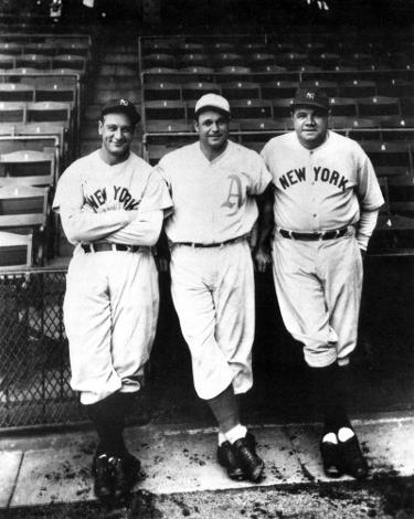 Babe Ruth, Lou Gehrig & Jimmie Foxx Vintage B&W 8x10 Photo (Yankees/A's)-Powers Sports Memorabilia