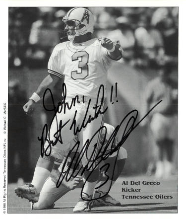 Al Del Greco Autographed Tennessee Oilers/Titans 5x6 B&W NFL photo Best Wishes John- COA-Powers Sports Memorabilia