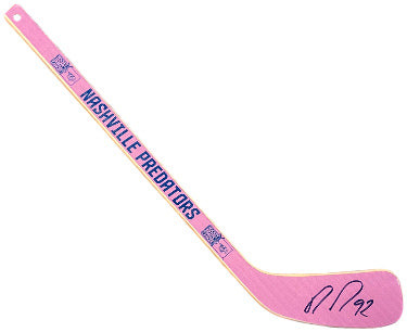 Ryan Johansen Autographed Nashville Predators Hockey Fights Cancer Pink 23 inch Wooden Mini Hockey Stick #92- COA-Powers Sports Memorabilia