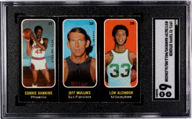 Lew Alcindor/Connie Hawkins/Jeff Mullins 1971-72 Topps Sticker/Card #37/38/39- SGC Graded 6 EX-NM-Powers Sports Memorabilia