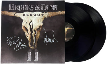 Brooks & Dunn Dual Autographed 2024 REBOOT Album Cover/LP/Black Vinyl/Record (COA/Kix & Ronnie)-Powers Sports Memorabilia