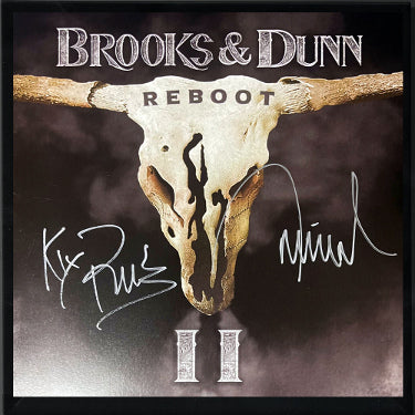 Brooks & Dunn Dual Autographed 2024 REBOOT Album Cover/LP/Black Vinyl/Record with Custom Framing (COA/Kix & Ronnie)-Powers Sports Memorabilia