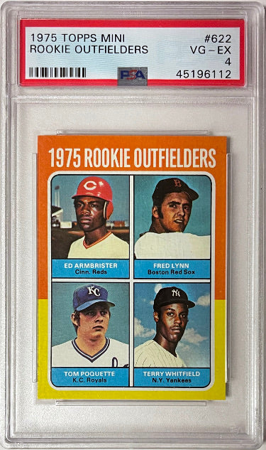 Fred Lynn 1975 Topps Mini Rookie Outfielders Card #622- PSA Graded 4 VG-EX (Ed Armbrister/Tom Poquette/Terry Whitfield)-Powers Sports Memorabilia