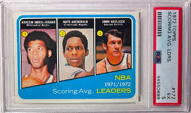 Kareem Abdul-Jabbar/Nate Archibald/John Havlicek 1972 Topps Card #172- PSA Graded 5 EX-Powers Sports Memorabilia