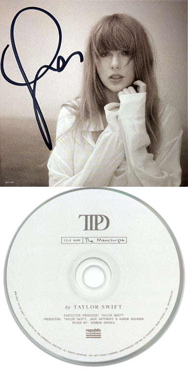 Taylor Swift Autographed 2024 The Tortured Poets Department 4.75x4.75 Art Card w/Album Cover Booklet w/ CD & Case- COA - CTBL_041064-Powers Sports Memorabilia