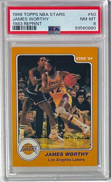 James Worthy 1996 Topps NBA Stars 1983 Reprint Rookie Card #50- PSA Graded 8 NM-MT (Los Angeles Lakers/HOF)-Powers Sports Memorabilia