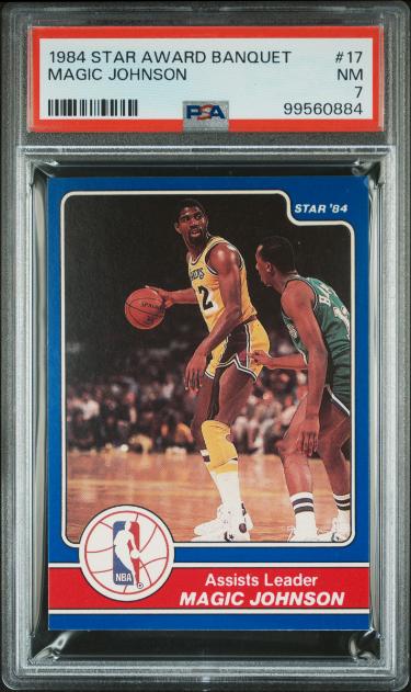 Magic Johnson 1984 Star Award Banquet Card #17- PSA Graded 7 NM (Los Angeles Lakers/HOF)-Powers Sports Memorabilia