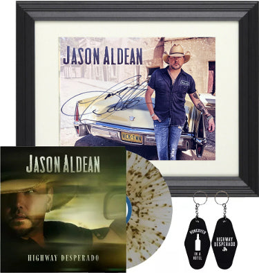 Jason Aldean Autographed Highway Desperado 8 x 10 Insert Custom Framing Galaxy Vinyl/LP/Record- COA/NEW-Powers Sports Memorabilia