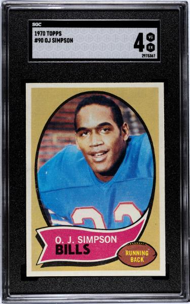 OJ/O.J. Simpson 1970 Topps Rookie Card (RC) #90- SGC Graded 4 VG-EX (Buffalo Bills/HOF)-Powers Sports Memorabilia