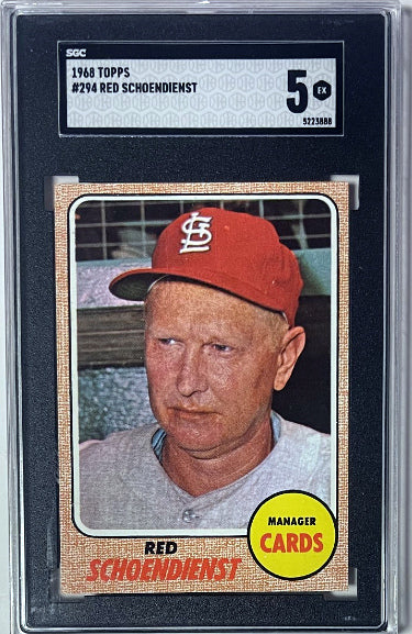 Red Schoendienst 1968 Topps Card #294- SGC Graded 5 EX (St. Louis Cardinals/HOF)-Powers Sports Memorabilia