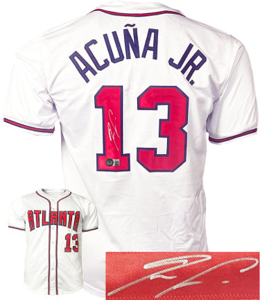 Ronald Acuna Jr. Autographed Atlanta White Prostyle Jersey- Beckett Witnessed-Powers Sports Memorabilia