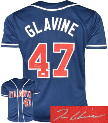 Tom Glavine Autographed Atlanta Navy Custom Stitched Baseball Jersey XL- JSA Witnessed-Powers Sports Memorabilia