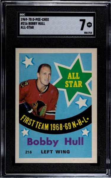 Bobby Hull 1969-1970 O-Pee-Chee NHL All-Star OPC Card #216- SGC Graded 7 NM (Chicago Blackhawks/HOF)-Powers Sports Memorabilia