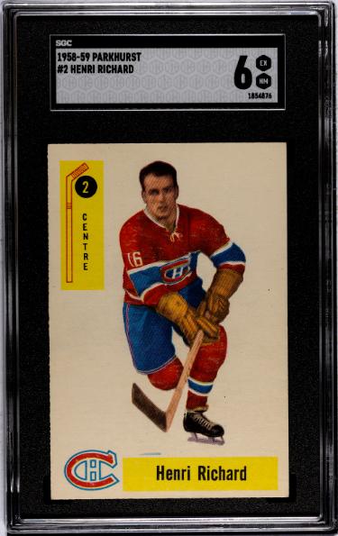Henri Richard 1958-59 Parkhurst NHL Card #2- SGC Graded 6 EX-NM (Montreal Canadiens/HOF)-Powers Sports Memorabilia