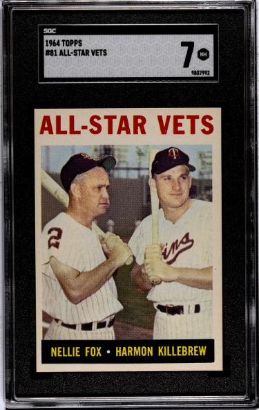 Harmon Killebrew/Nellie Fox 1964 Topps All-Star Vets Card #81- SGC Graded 7 NM (HOF)-Powers Sports Memorabilia
