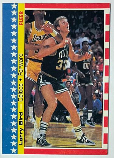 Larry Bird 1987-88 Fleer Sticker/Card #4 (Boston Celtics/HOF)-Powers Sports Memorabilia