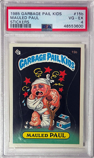 1985 Topps Garbage Pail Kids Series 1 Mauled Paul Stickers #15b- PSA Graded 4 VG-EX-Powers Sports Memorabilia