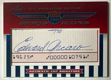Eddie/Edward Arcaro Autographed 2010 Leaf Sports Icons Cut Signature Edition Card (HOF/Derby/Jockey)-Powers Sports Memorabilia
