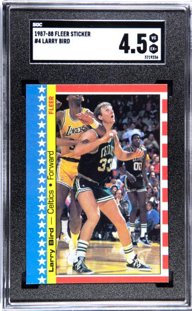 Larry Bird 1987-88 Fleer Sticker/Card #4- SGC Graded 4.5 VG-EX+ (Boston Celtics/HOF)-Powers Sports Memorabilia