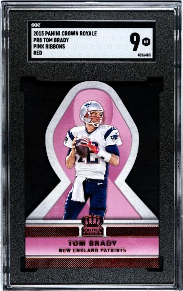 Tom Brady 2015 Panini Crown Royale Pink Ribbons Red Die-Cut Card #PR8- SGC Graded 9 Mint (New England Patriots)-Powers Sports Memorabilia