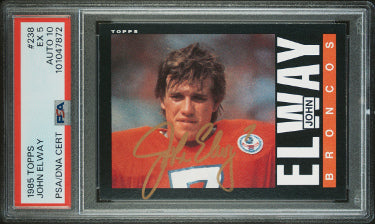 John Elway Autographed 1985 Topps On Card Auto #238- PSA Graded 5 EX/Auto 10 (Denver Broncos/HOF)-Powers Sports Memorabilia