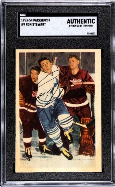 Ron Stewart 1953-54 Parkhurst NHL Card #9- SGC Slabbed Authentic (Evidence of Trimming/Toronto Maple Leafs)-Powers Sports Memorabilia