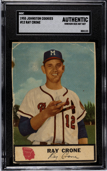 Ray Crone 1955 Johnston Cookies Card #12- SGC Slabbed Authentic (Minimum Size Not Met/Milwaukee Braves)-Powers Sports Memorabilia