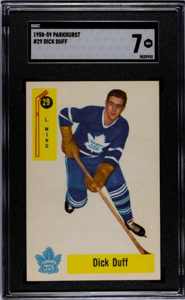 Dick Duff 1958-59 Parkhurst NHL Card #29- SGC Graded 7 NM (Toronto Maple Leafs)-Powers Sports Memorabilia