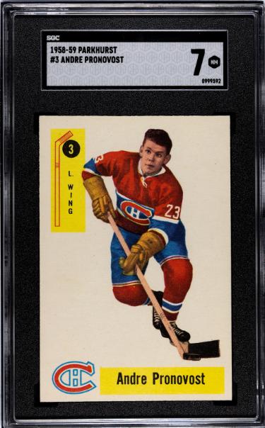 Andre Pronovost 1958-59 Parkhurst NHL Card #3- SGC Graded 7 NM (Montreal Canadiens)-Powers Sports Memorabilia
