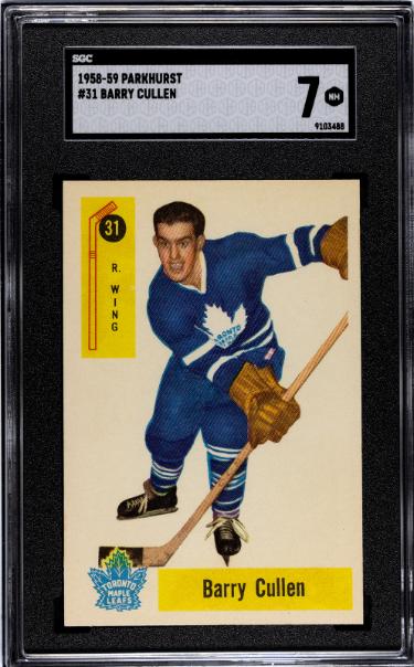 Barry Cullen 1958-59 Parkhurst NHL Card #31- SGC Graded 7 NM (Toronto Maple Leafs)-Powers Sports Memorabilia