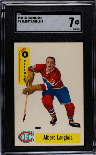 Albert Langlois 1958-59 Parkhurst NHL Rookie (RC) Card #5- SGC Graded 7 NM (Montreal Canadiens)-Powers Sports Memorabilia