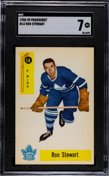 Ron Stewart 1958-59 Parkhurst NHL Card #14- SGC Graded 7 NM (Toronto Maple Leafs)-Powers Sports Memorabilia