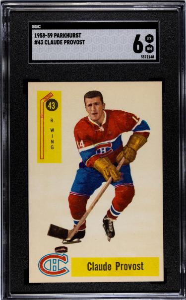 Claude Provost 1958-59 Parkhurst NHL Card #43-SGC Graded 6 EX-NM (Montreal Canadiens)-Powers Sports Memorabilia