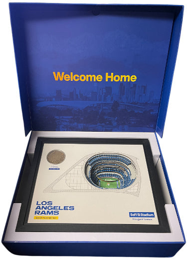 2020 Los Angeles Rams NFL Season Ticket Member Gift Box SOFI Replica/Dirt/Cards-Powers Sports Memorabilia