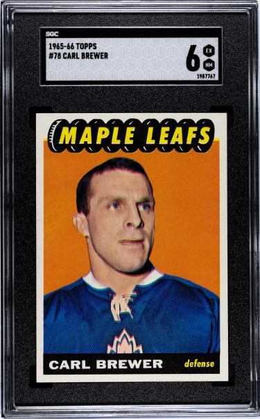 Carl Brewer 1965-66 Topps NHL Card #78- SGC Graded 6 EX-NM (Toronto Maple Leafs)-Powers Sports Memorabilia