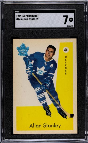Allan Stanley 1959-60 Parkhurst NHL Card #44- SGC Graded 7 NM (Toronto Maple Leafs/HOF)-Powers Sports Memorabilia