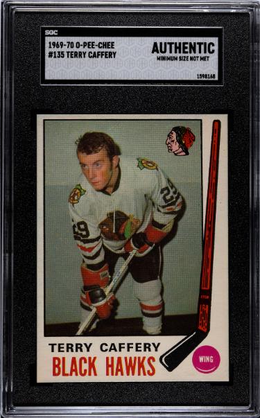 Terry Caffery 1969-70 O-Pee-Chee Rookie (RC) Card #135- SGC Slabbed Authentic (Minimum Size Not Met/Chicago Blackhawks)-Powers Sports Memorabilia