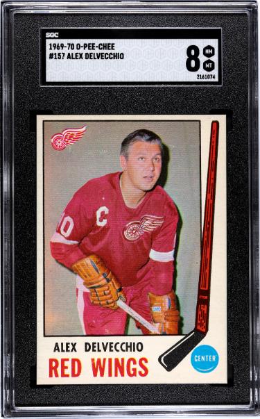 Alex Delvecchio 1969-70 O-Pee-Chee NHL Card #157-SGC Graded 8 NM-MT (Detroit Red Wings/HOF)-Powers Sports Memorabilia