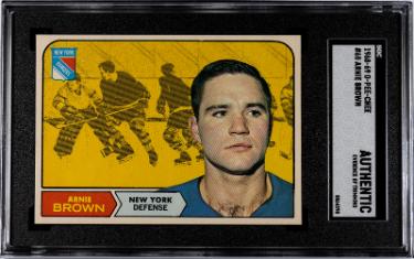 Arnie Brown 1968-69 O-Pee-Chee NHL Card #68- SGC Slabbed Authentic (Evid of Trimming/New York Rangers)-Powers Sports Memorabilia
