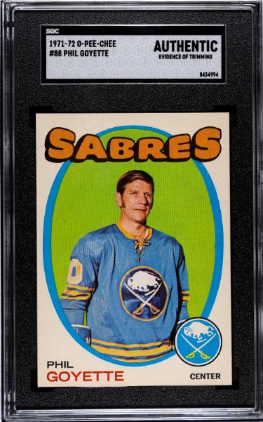 Phil Goyette 1971-72 O-Pee-Chee NHL Card #88- SGC Slabbed Authentic (Evidence of Trimming/Buffalo Sabres)-Powers Sports Memorabilia