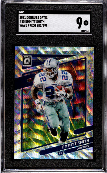 Emmitt Smith 2021 Donruss Optic Wave Prizm Card #25- 280/299- SGC Graded 9 Mint (Dallas Cowboys/HOF)-Powers Sports Memorabilia