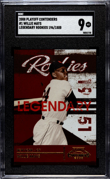 Willie Mays 2008 Playoff Contenders Legendary Rookies Card #1- 196/1500- SGC Graded 9 Mint (New York Giants/Mets/San Francisco G-Powers Sports Memorabilia