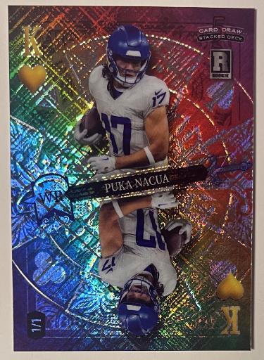 Puka Nacua 2023 Wild Card 5 Card Draw King of Hearts Rookie Card (RC) #DK-PN Rainbow Mirror 1 of 1-Powers Sports Memorabilia