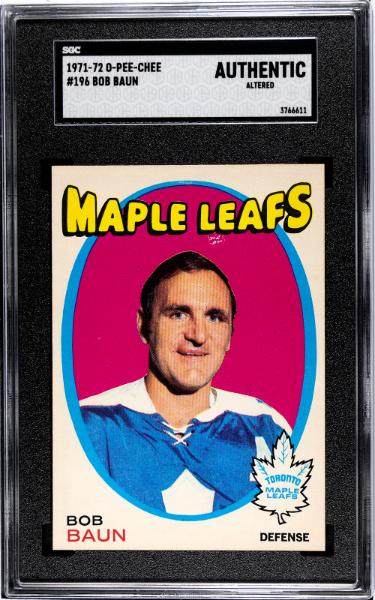 Bob Baun 1971-72 O-Pee-Chee NHL Card #196- SGC Slabbed Authentic (Toronto Maple Leafs)-Powers Sports Memorabilia