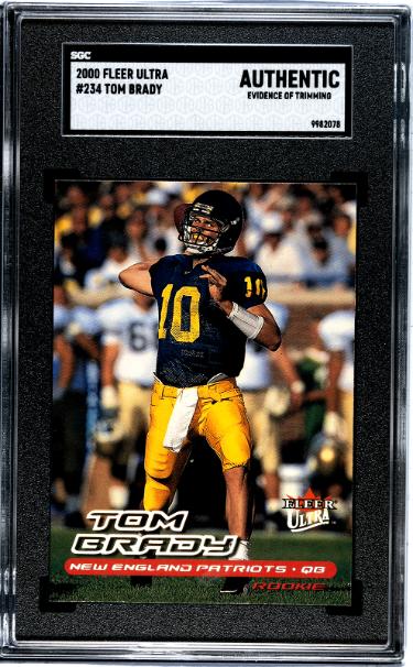 Tom Brady 2000 Fleer Ultra Rookie Card #234- SGC Slabbed Authentic (Evidence of Trimming/Michigan/Patriots/GOAT)-Powers Sports Memorabilia