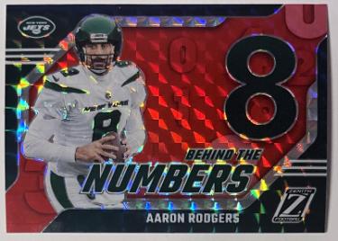 Aaron Rodgers 2023 Panini Zenith Behind the Numbers 8 Red Prizm Card #1 (New York Jets)-Powers Sports Memorabilia