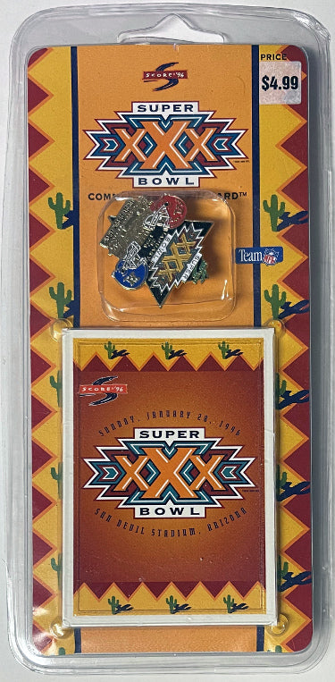 Super Bowl XXX 30 Commemorative Pin/Trading Card- Pinnacle Score 1996- Cowboys/Steelers-Powers Sports Memorabilia